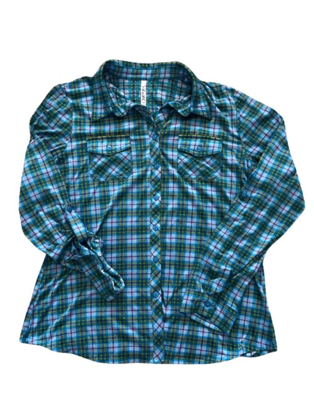 RnB Rich n Beautiful Women’s Blue Yellow Plaid Soft Button-Down Shirt - Size XL